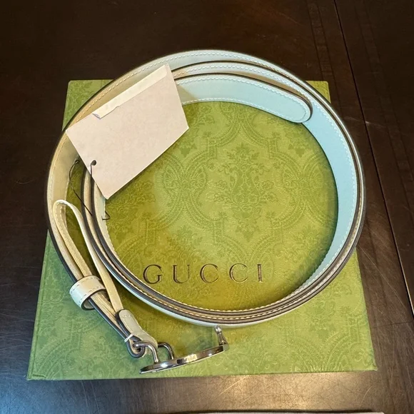New Gucci GG Logo Buckle IvoryLeather Belt Size 48 / 120 cm Fits a Waist 42 - 48 - Picture 3 of 11